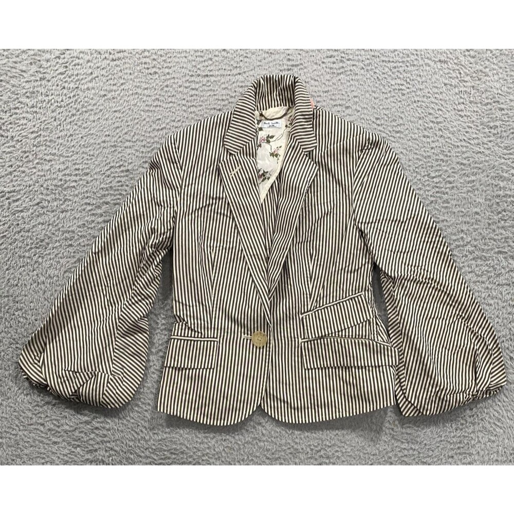 Paul Smith Blue Blazer Womens 40 Black White Stripe Lined Made in Italy PDM001F
